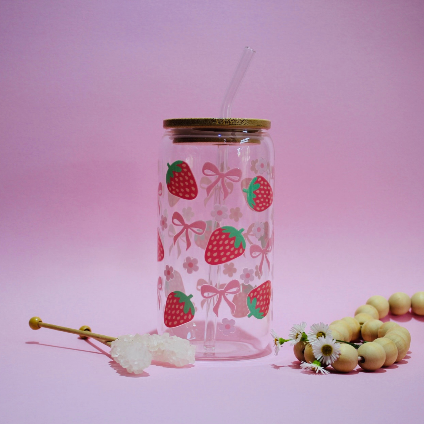 Strawberry Bow Glass Cup