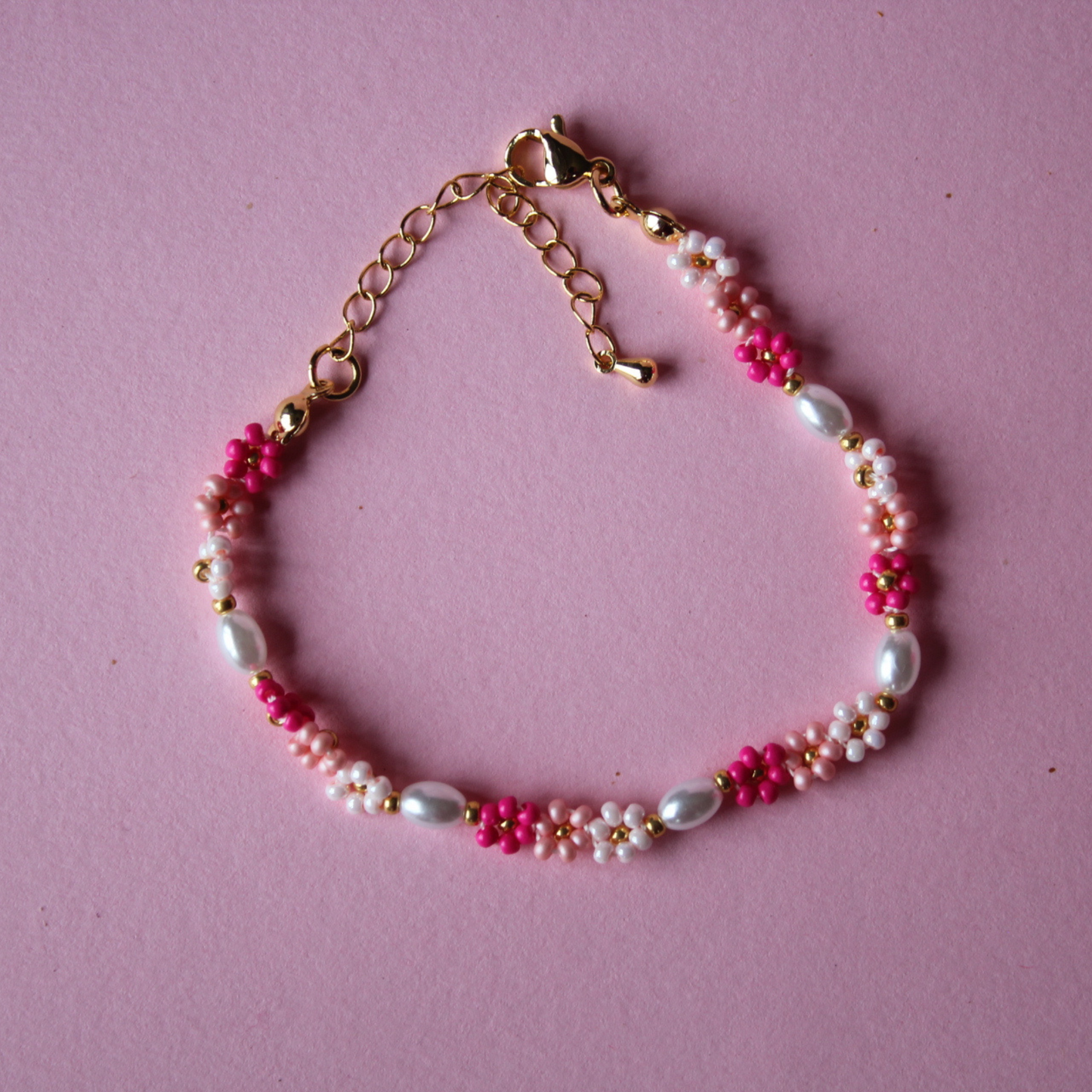 Pink Flower Stainless Steel Bracelet
