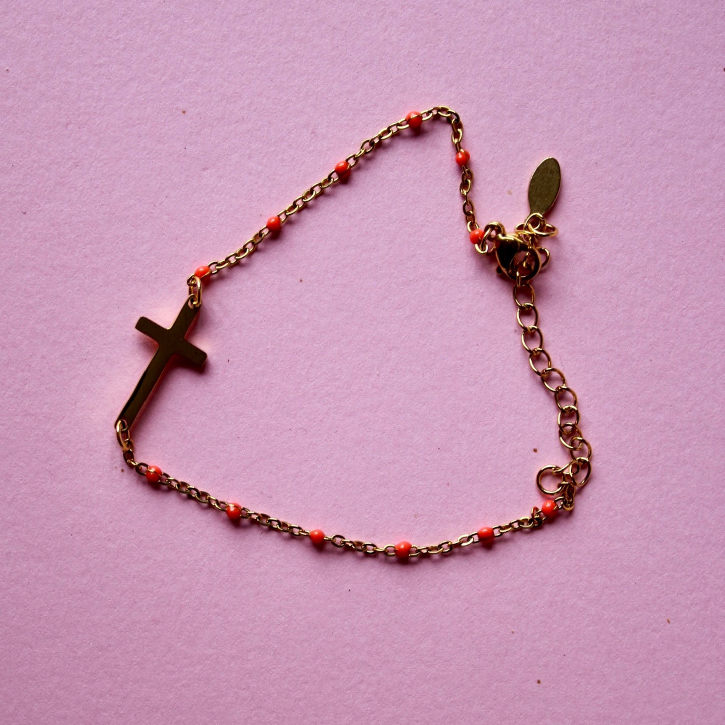 Coral Cross Stainless Steel Bracelet