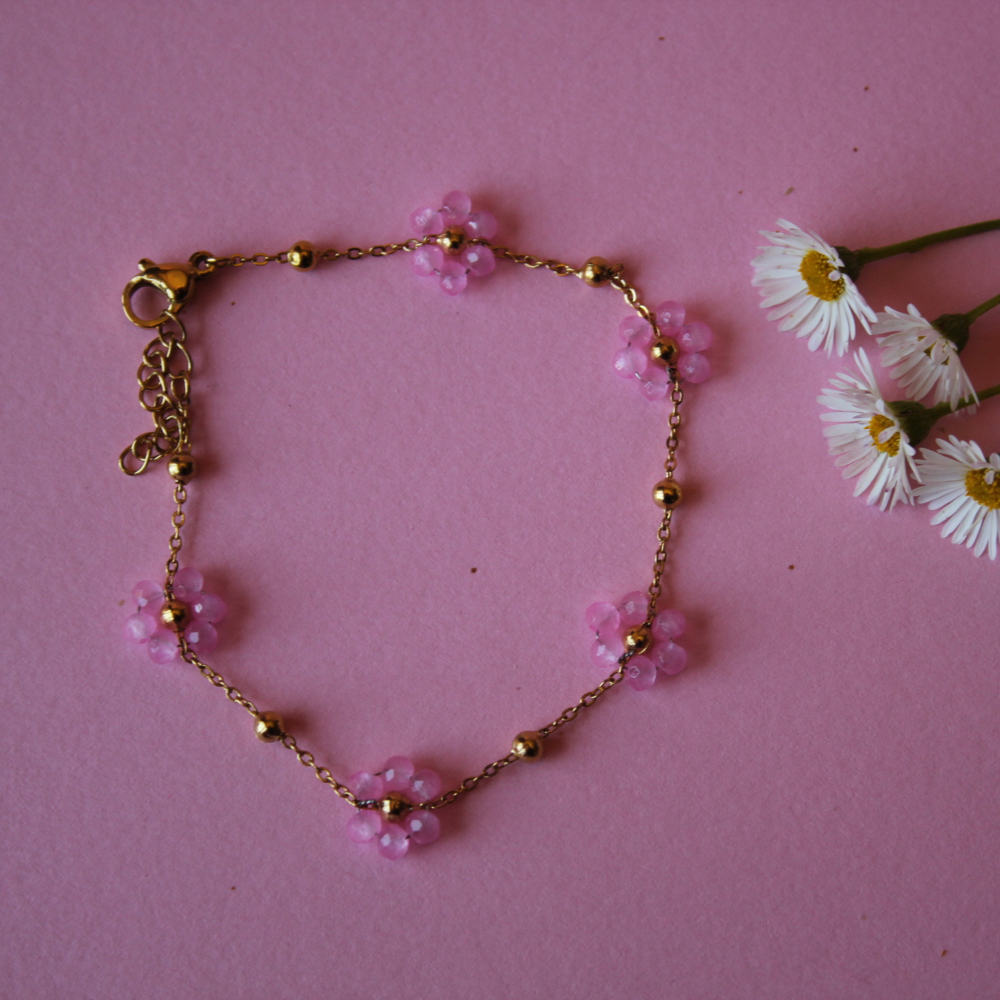 Pink Flower Stainless Steel Bracelet