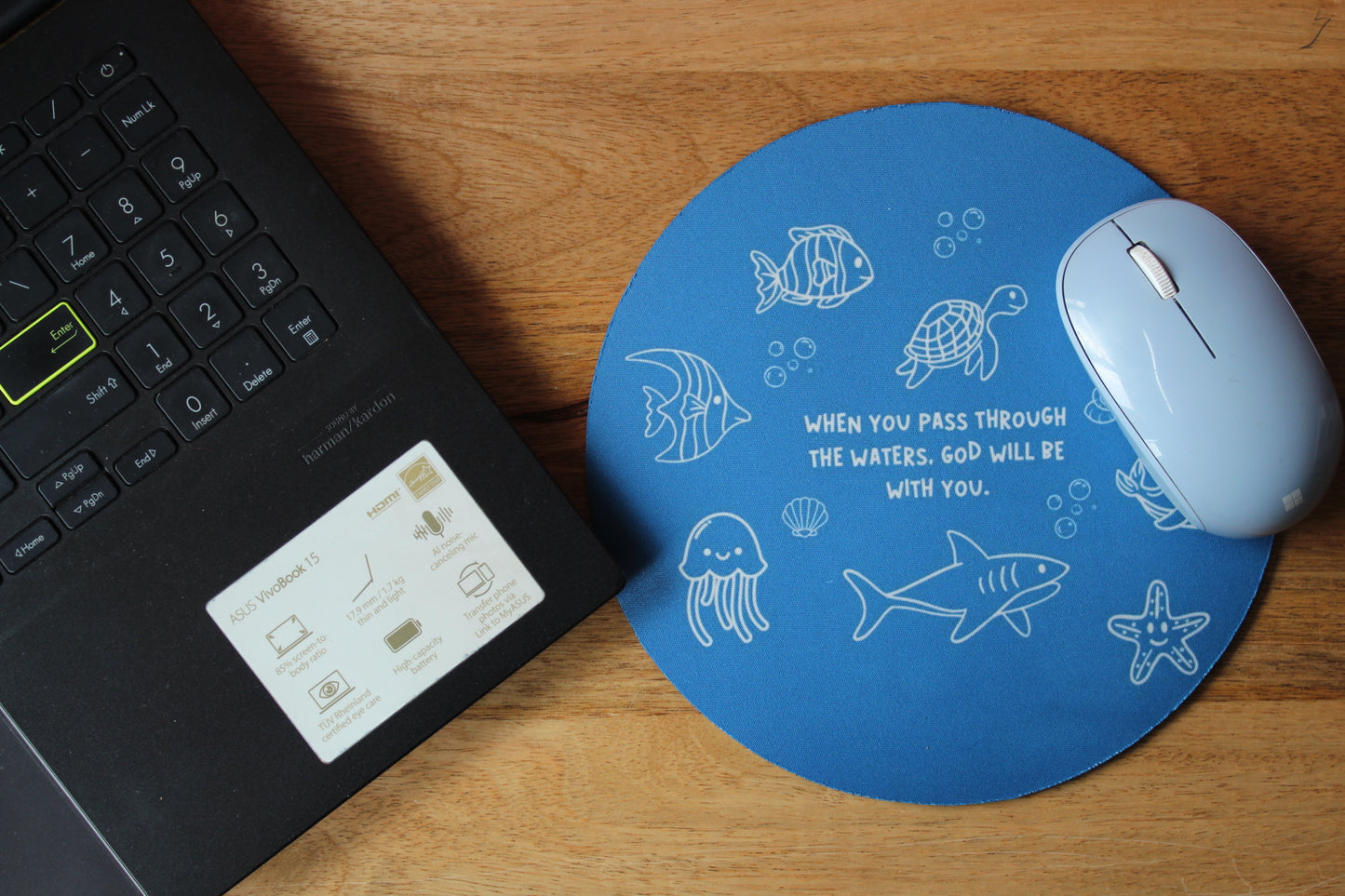 Blue Go Trough Deep Water Round Mousepad