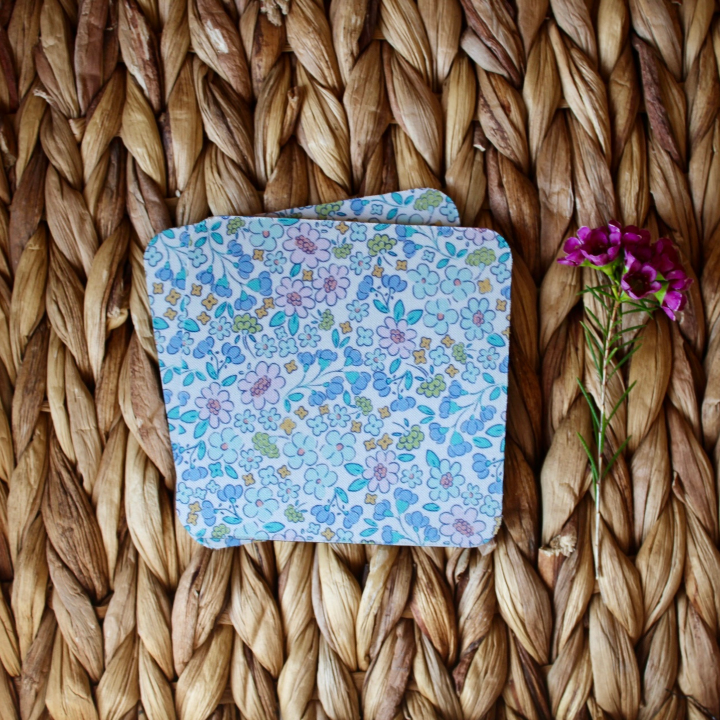 Blue Floral Rubber Coaster