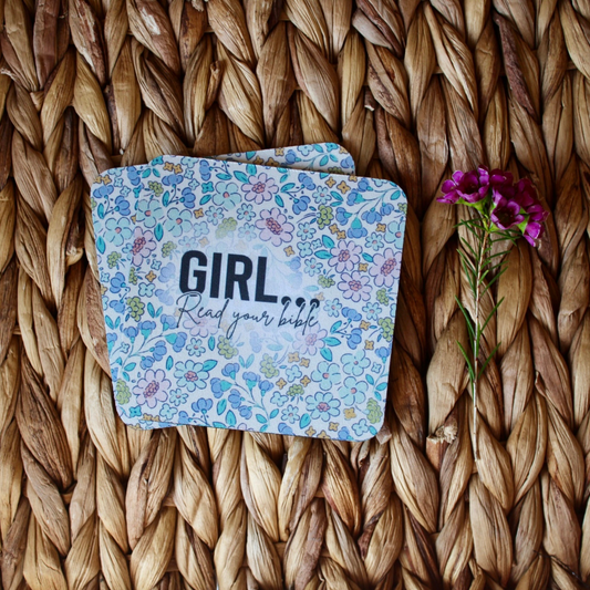 Girl Read Your Bible Rubber Coaster