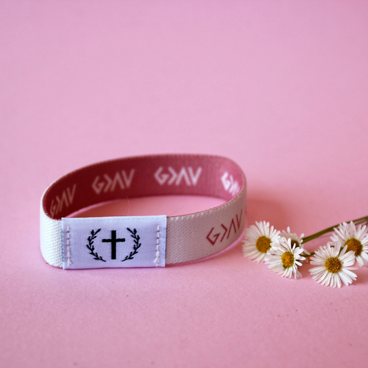 Pink God is Greater NFC Bible Verse Bracelet