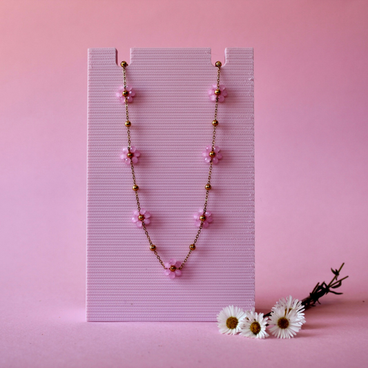 Pink Flower Stainless Steel Necklace