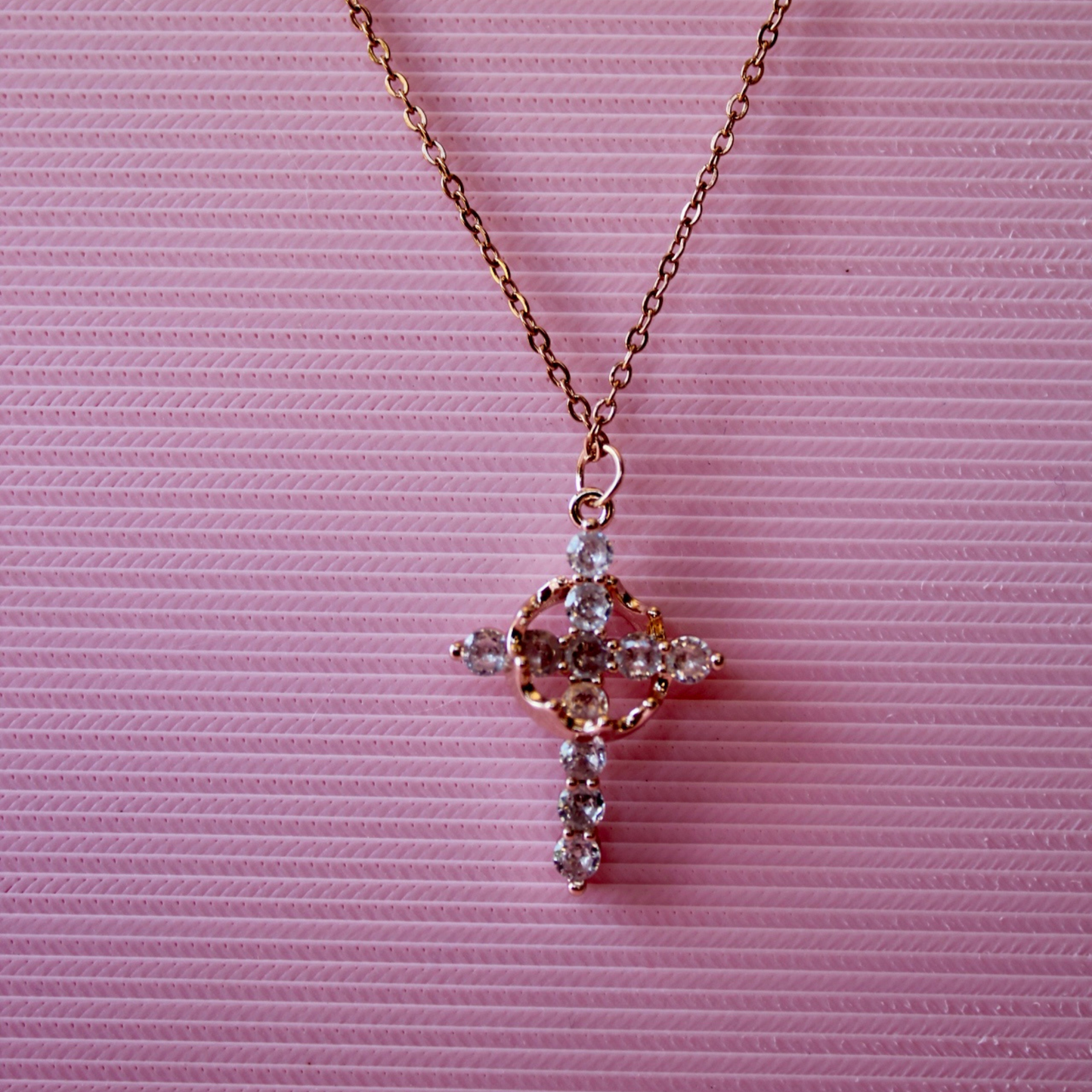 Rose Gold Cross Crown Stainless Steel Necklace