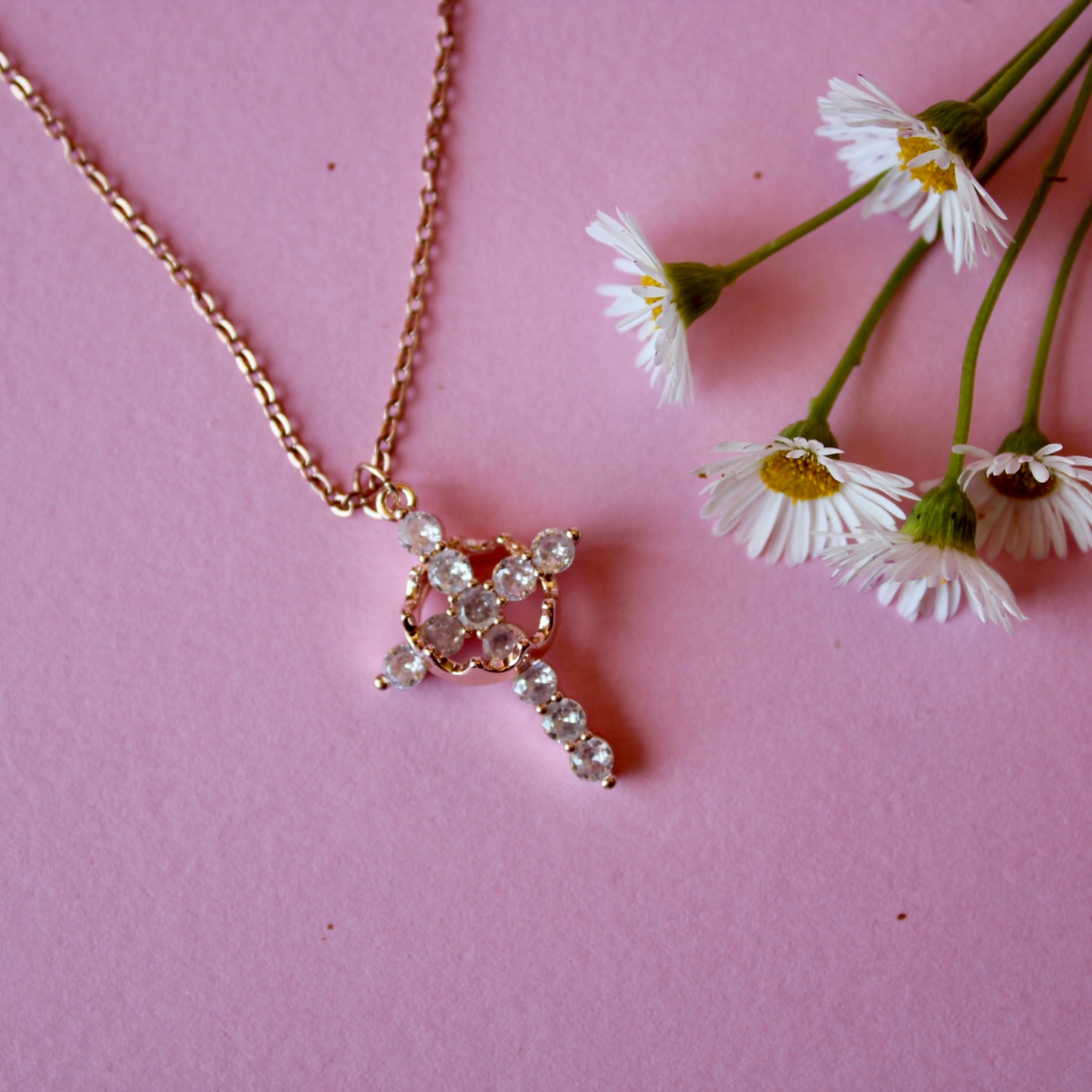 Rose Gold Cross Crown Stainless Steel Necklace