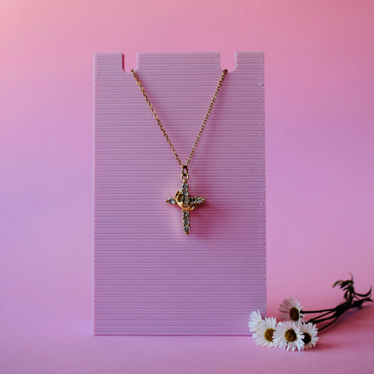 Gold Cross Crown Stainless Steel Necklace