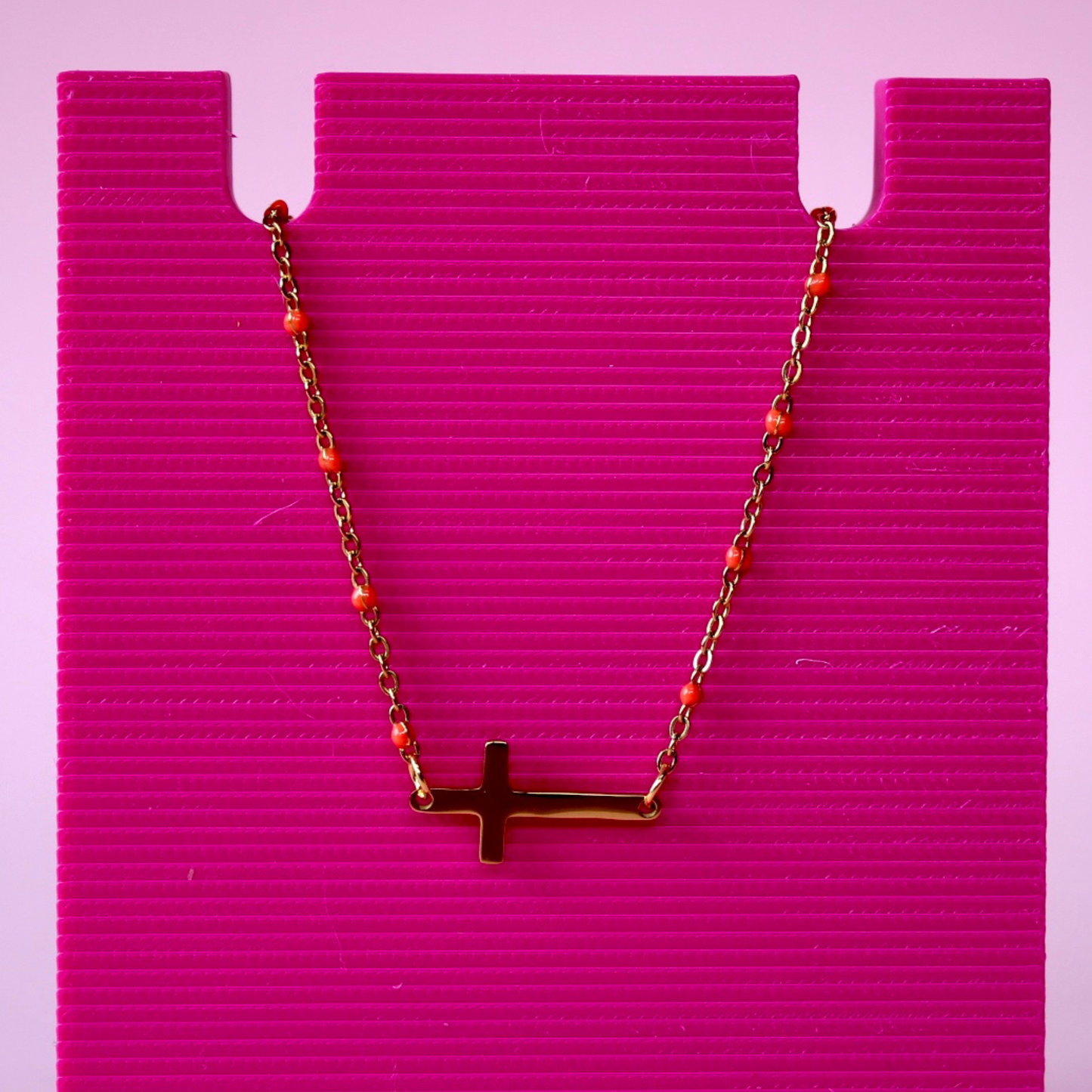 Coral Cross Stainless Steel Bracelet