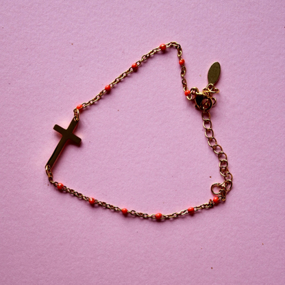 Coral Cross Stainless Steel Bracelet