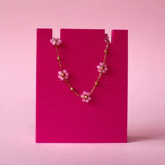 Pink Flower Stainless Steel Bracelet