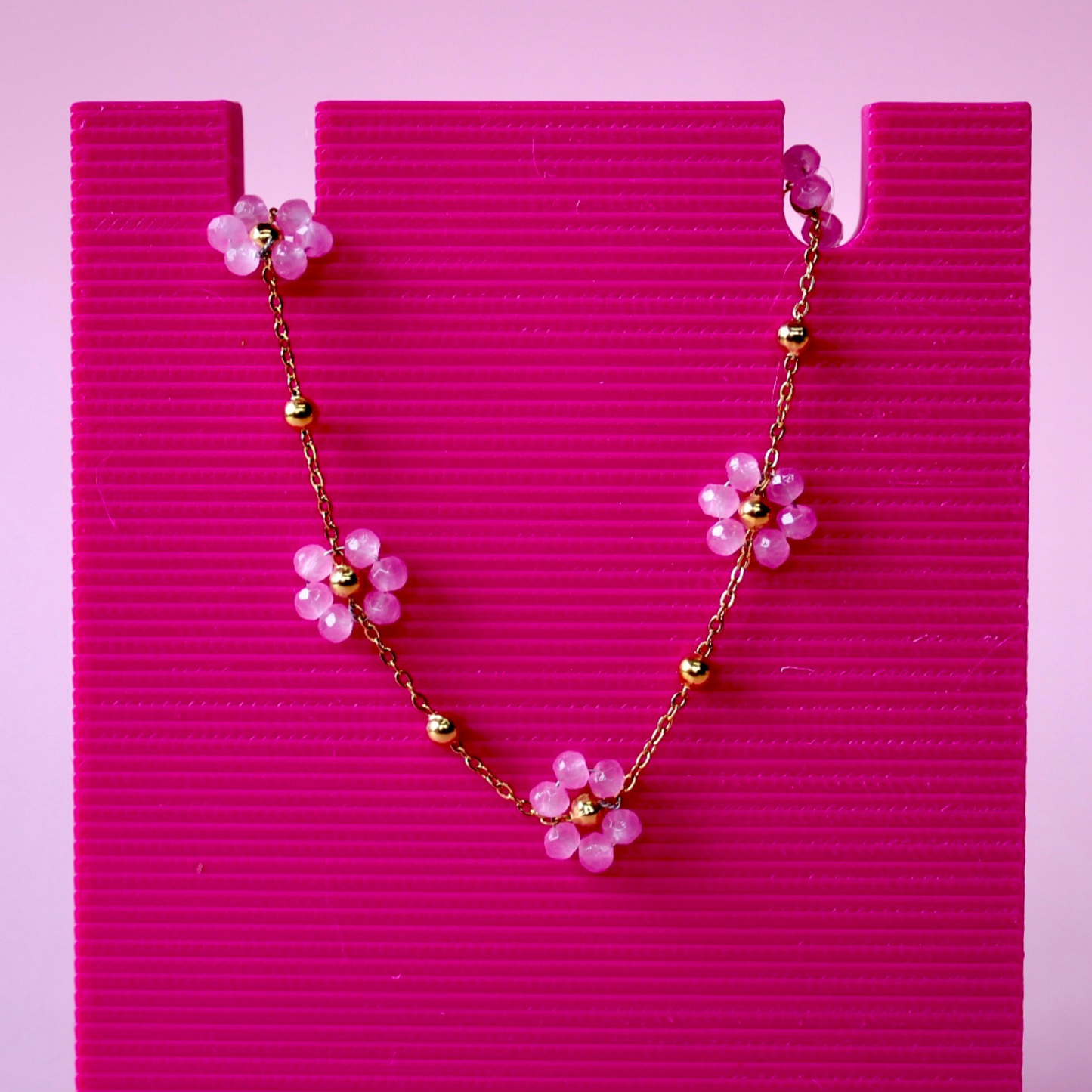 Pink Flower Stainless Steel Bracelet