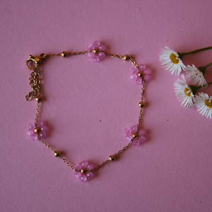 Pink Flower Stainless Steel Bracelet