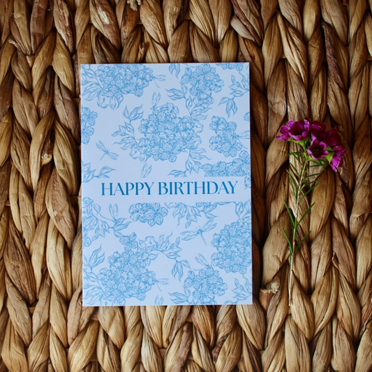 Blue Floral Birthday Card