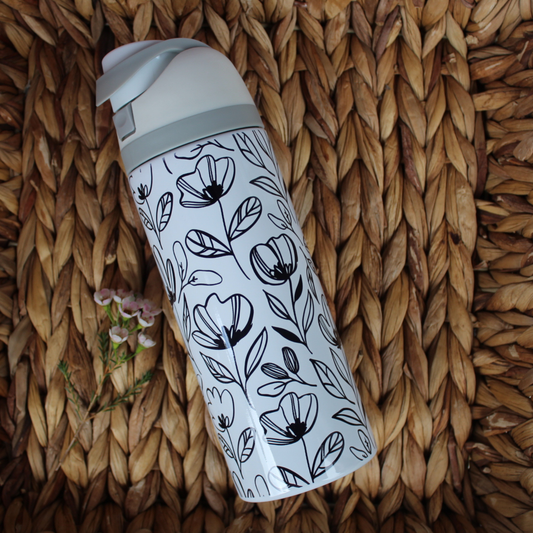 Black Flower Generic Owala Bottle