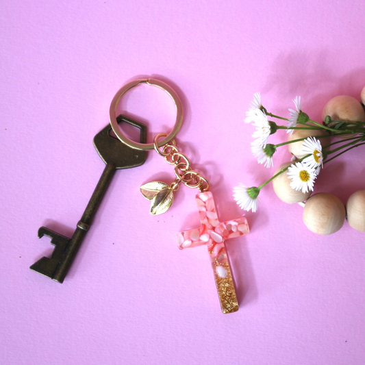 Pink and Gold Cross Keychain