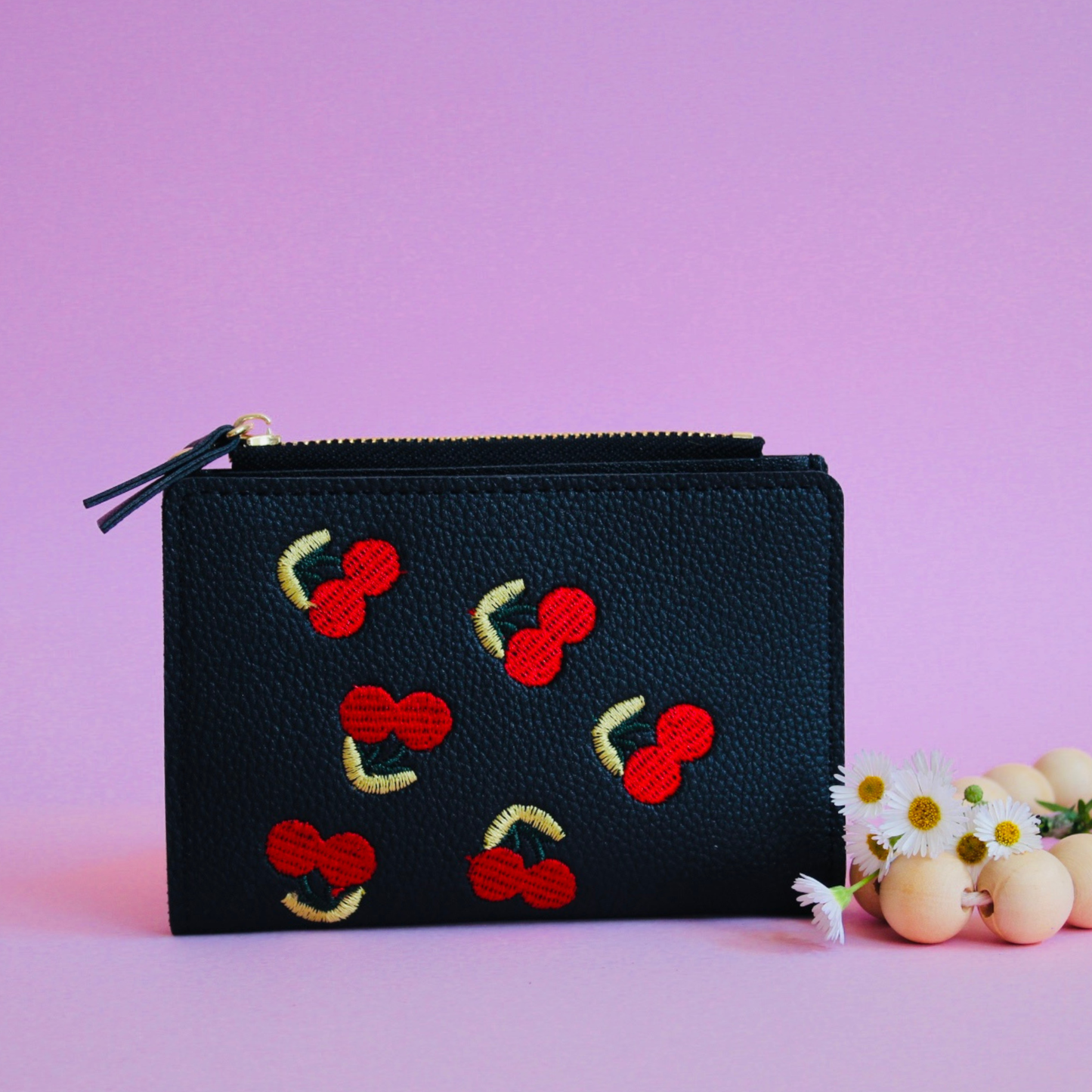 Cherry Embroidered Wallet