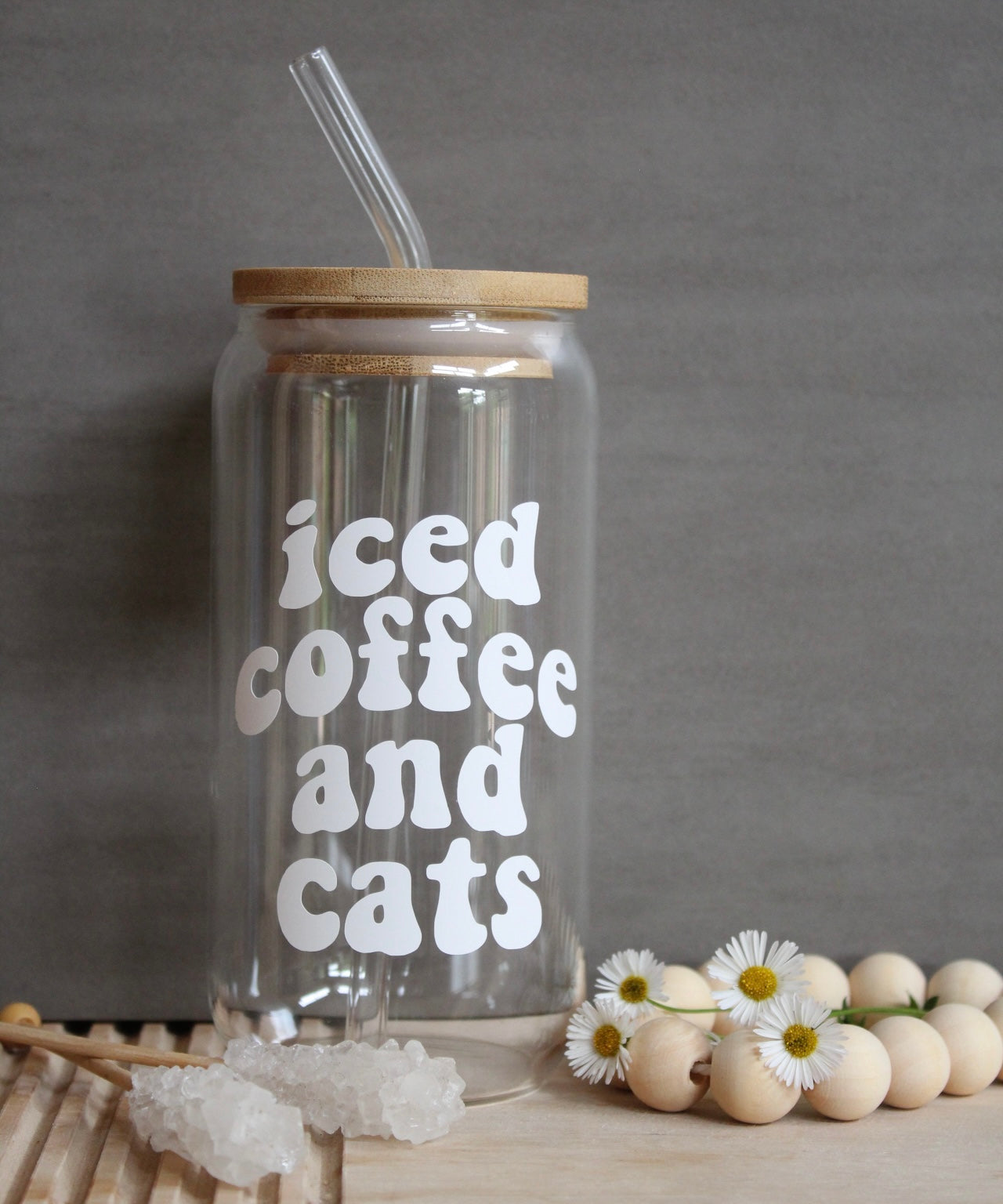Iced Coffee and Cats Glass Cup