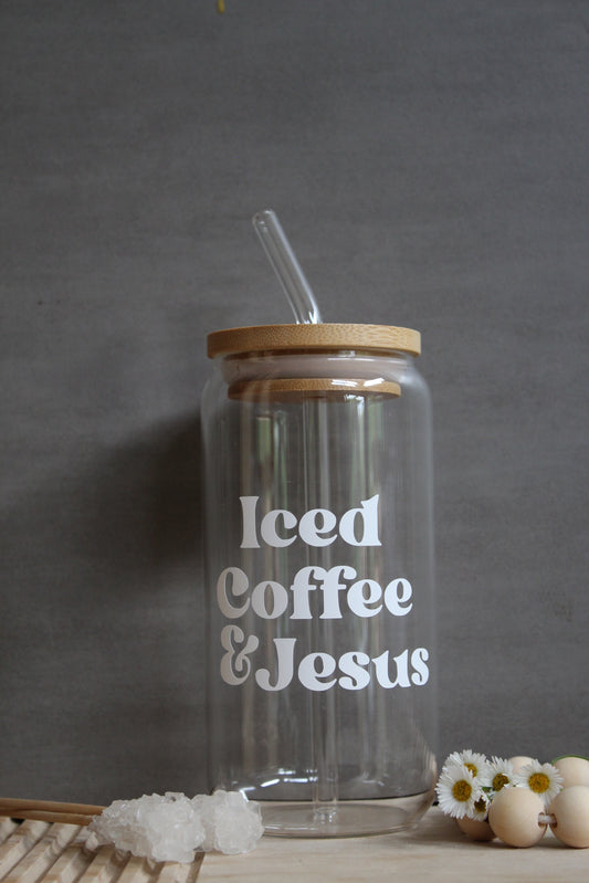 Iced Coffee and Jesus Glass Cup