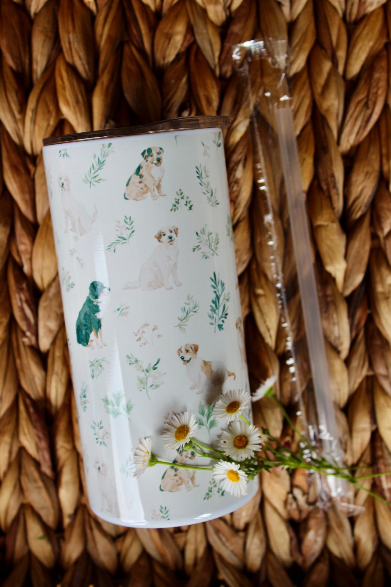 Dog Floral Skinny Tumbler