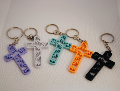 Floral Cross Keychain