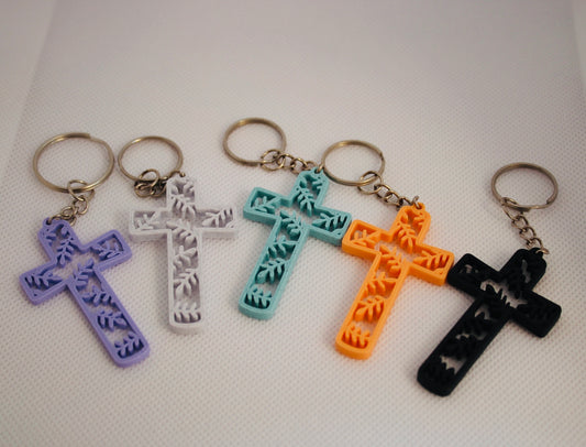 Floral Cross Keychain