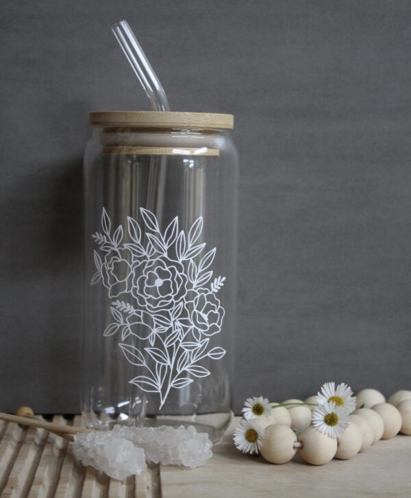 Rose Bouquet Glass Cup